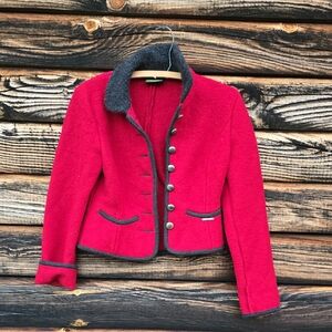 Geiger Austria Red Boiled Wool Jacket Coat Silver Buttons Nutcracker Sz:  EU 36